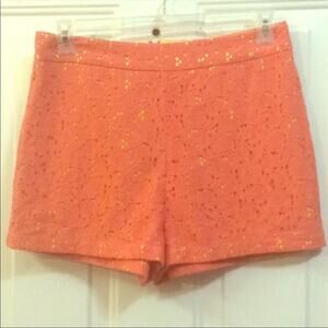 Forever 21 Exclusive High Waisted Orange Lace Shorts Women's Size Large Mom Rise